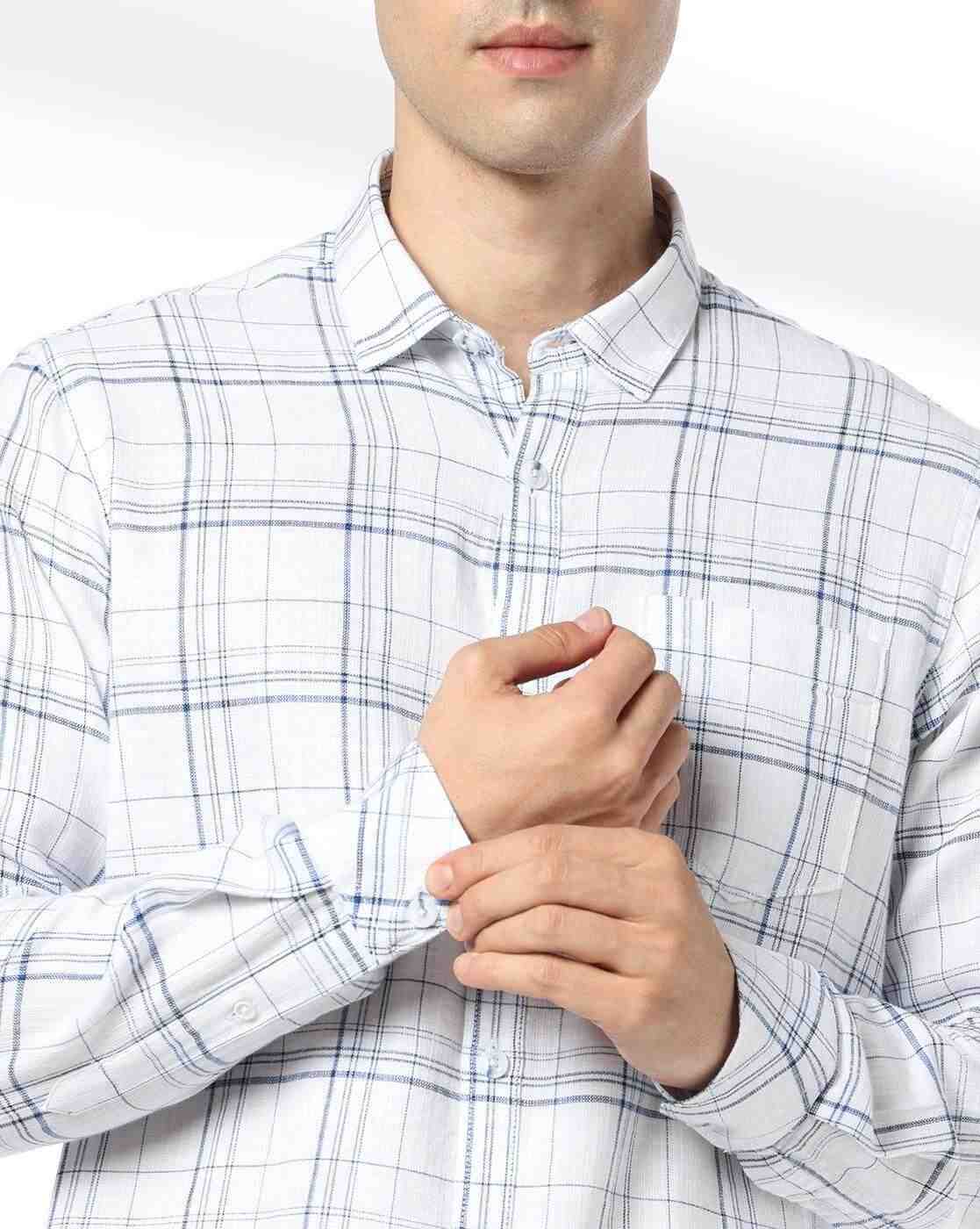 JOHN PLAYERS JEANS | Men Checked Slim Fit Shirt with Patch Pocket|4