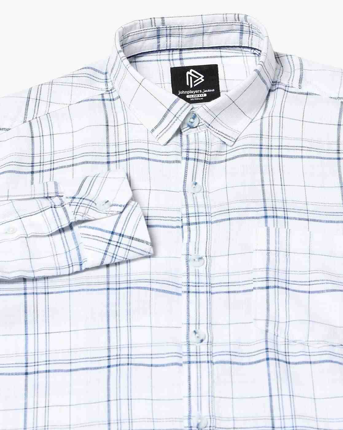 JOHN PLAYERS JEANS | Men Checked Slim Fit Shirt with Patch Pocket|5