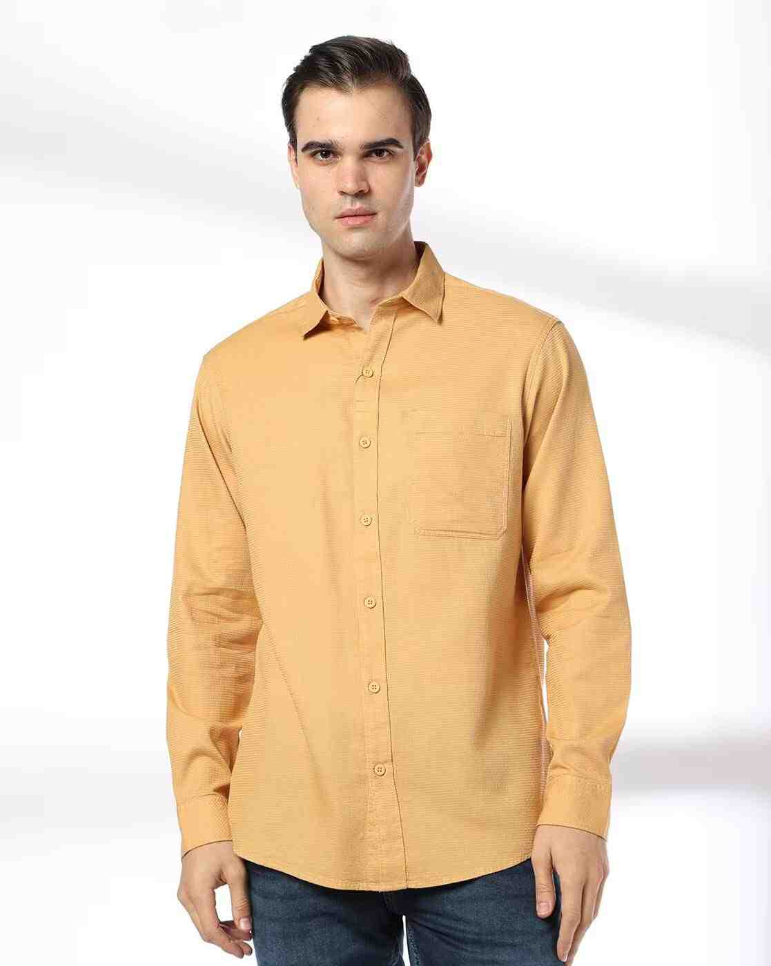JOHN PLAYERS JEANS | Men Slim Fit Cotton Structured Shirt with Patch Pocket|0