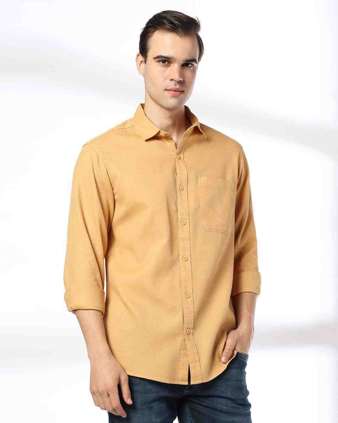 JOHN PLAYERS JEANS | Men Slim Fit Cotton Structured Shirt with Patch Pocket|1
