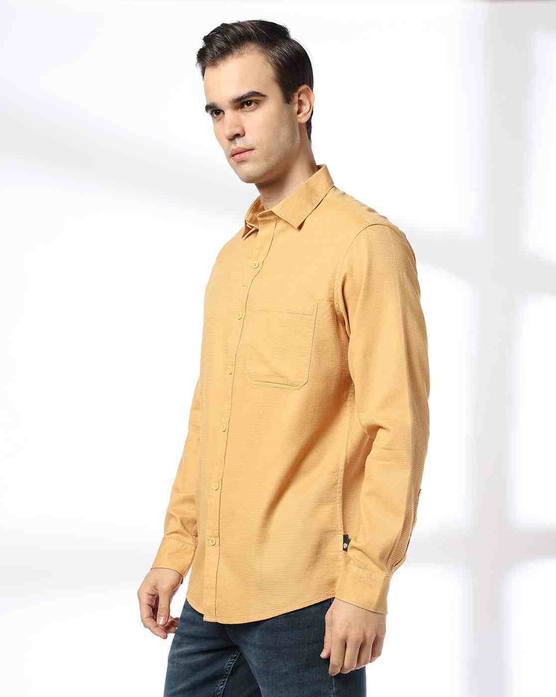 JOHN PLAYERS JEANS | Men Slim Fit Cotton Structured Shirt with Patch Pocket|2