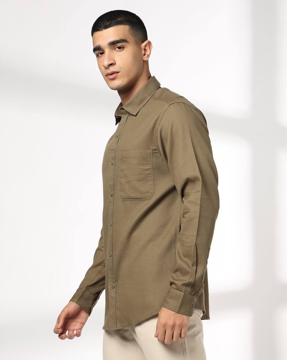 JOHN PLAYERS JEANS | Men Slim Fit Cotton Structured Shirt with Patch Pocket|1