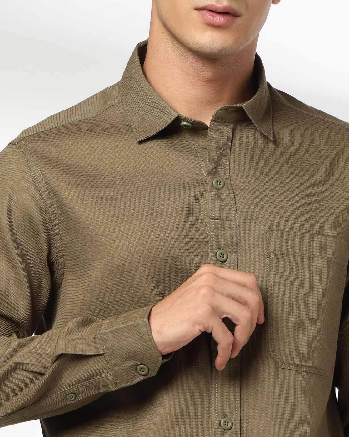 JOHN PLAYERS JEANS | Men Slim Fit Cotton Structured Shirt with Patch Pocket|4