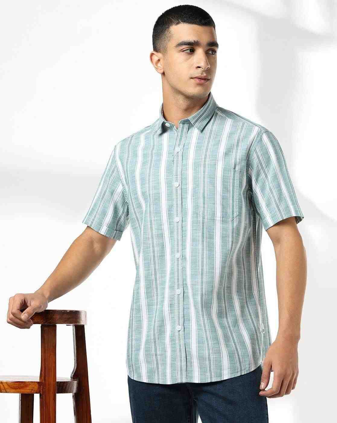 JOHN PLAYERS JEANS | Men Striped Regular Fit Shirt with Patch Pocket|0