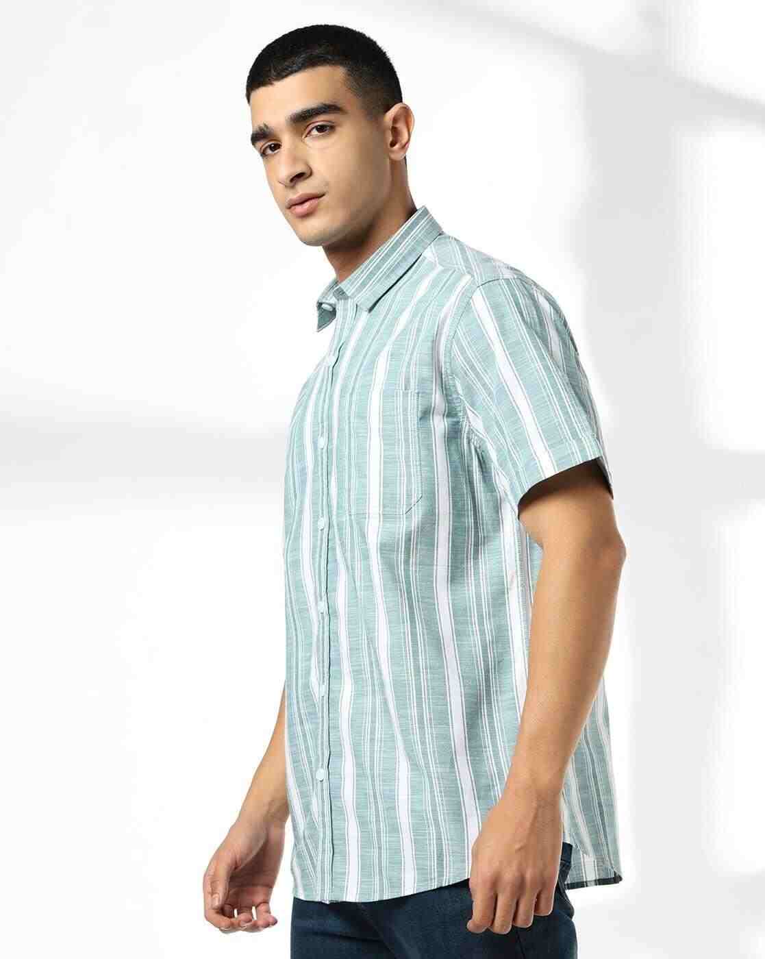 JOHN PLAYERS JEANS | Men Striped Regular Fit Shirt with Patch Pocket|1