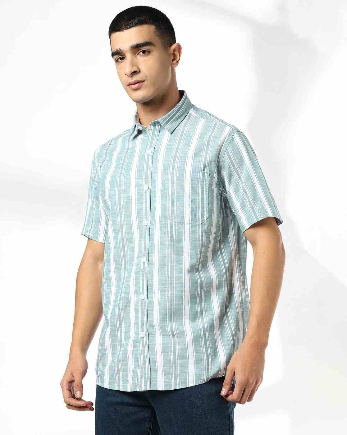 JOHN PLAYERS JEANS | Men Striped Regular Fit Shirt with Patch Pocket|3