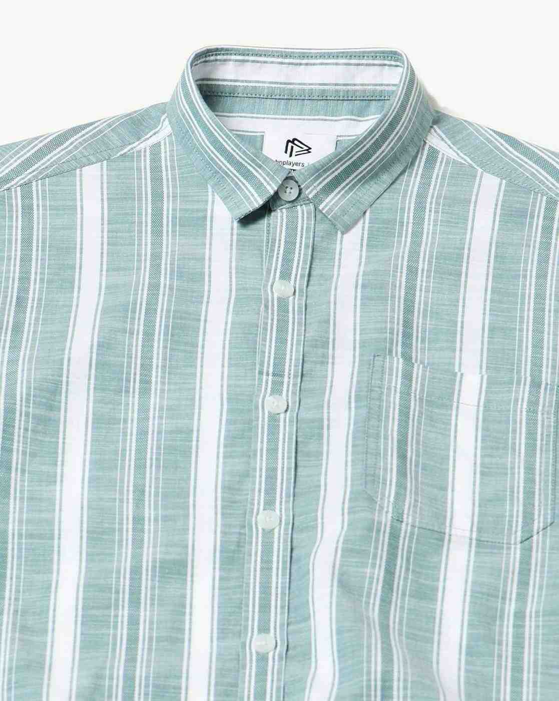 JOHN PLAYERS JEANS | Men Striped Regular Fit Shirt with Patch Pocket|5