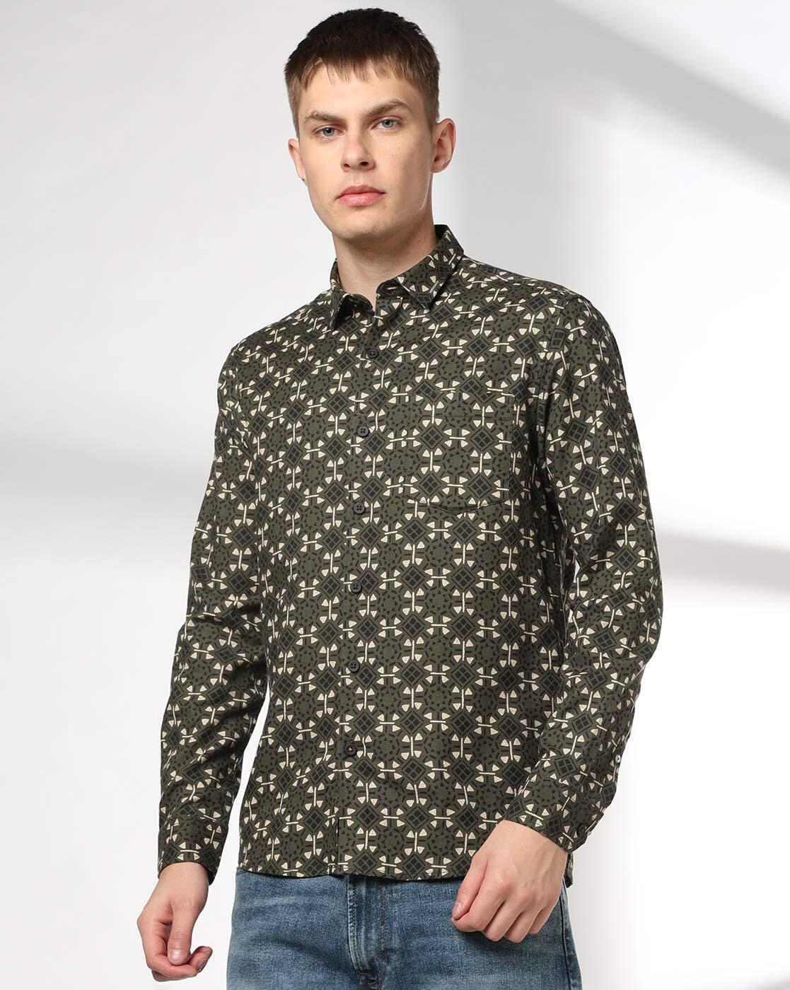 JOHN PLAYERS JEANS | Men All-Over Print Slim Fit Shirt with Patch Pocket|3