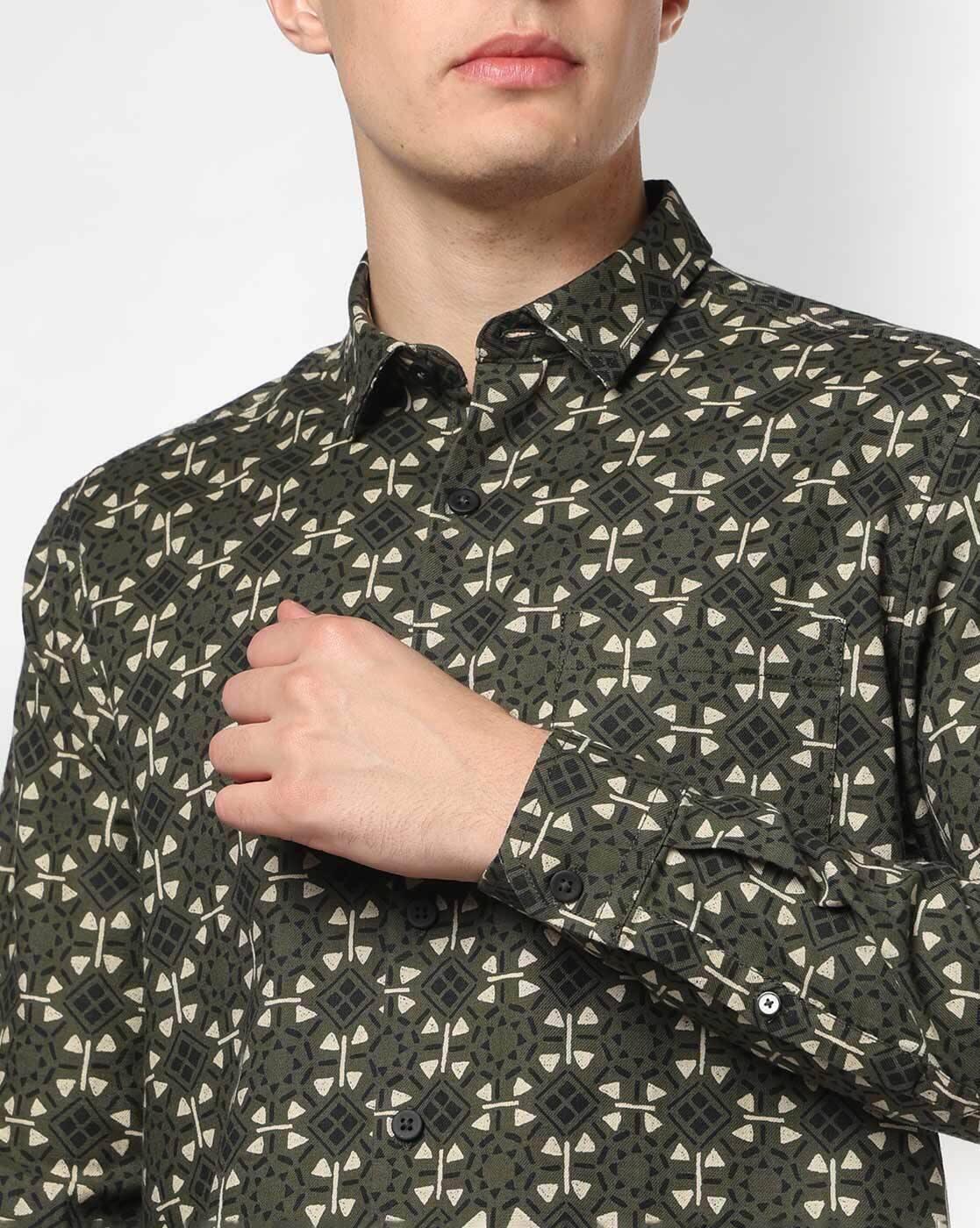 JOHN PLAYERS JEANS | Men All-Over Print Slim Fit Shirt with Patch Pocket|4