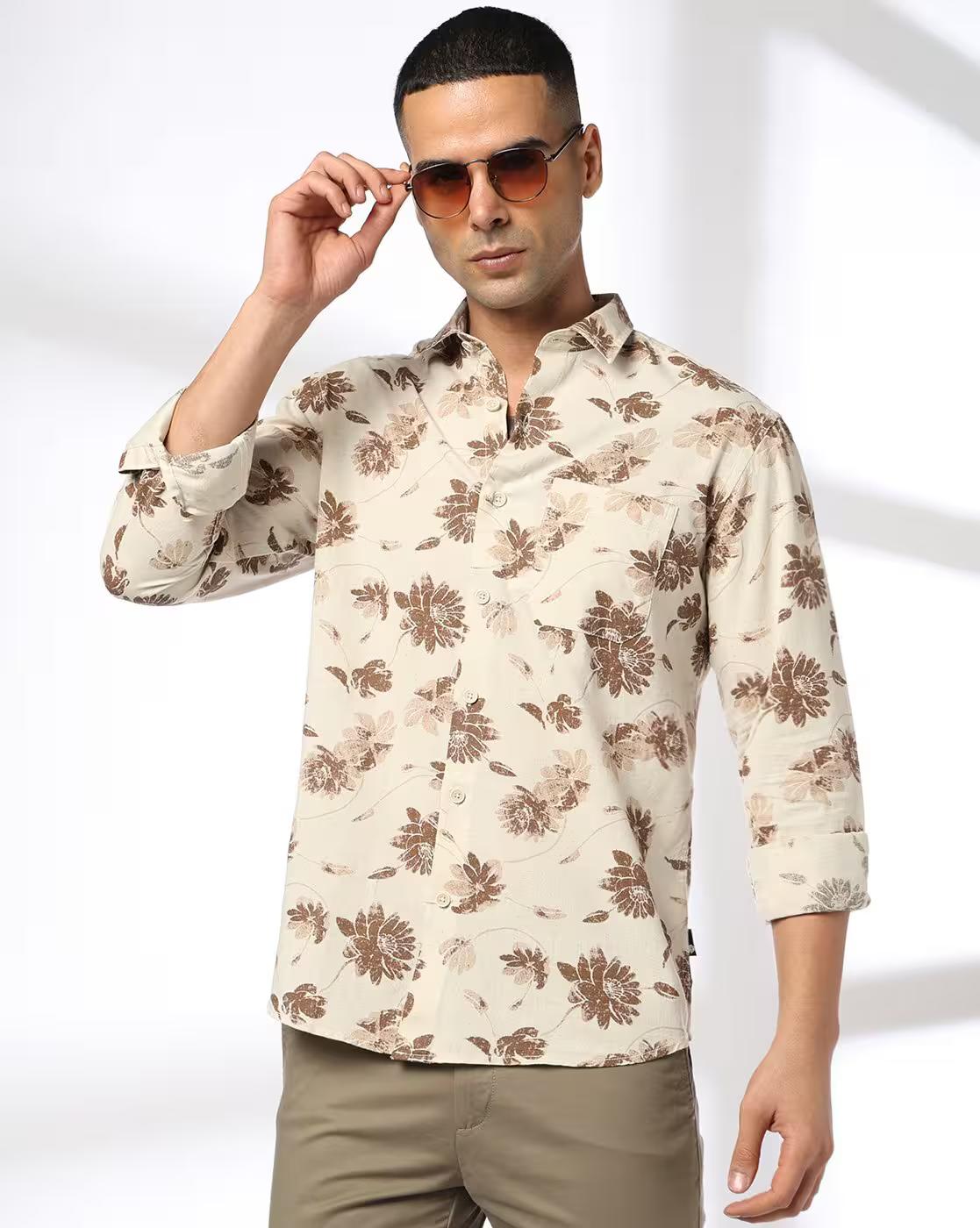 JOHN PLAYERS JEANS | Men Printed Slim Fit Classic Shirt|0