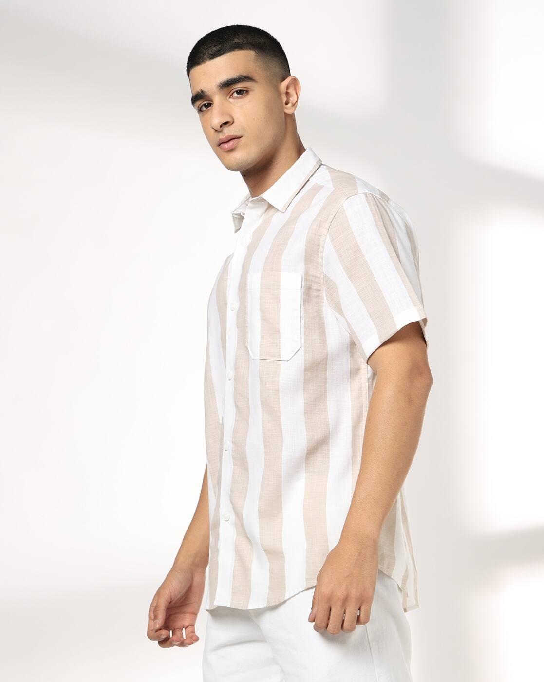 JOHN PLAYERS JEANS | Men Striped Regular Fit Shirt with Patch Pocket|1