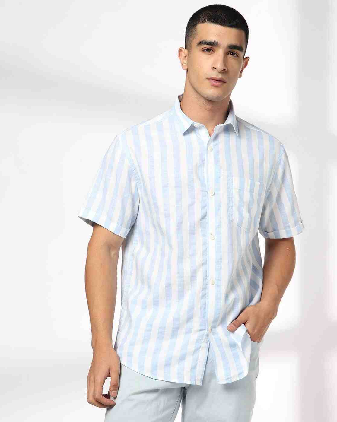 JOHN PLAYERS JEANS | Men Striped Regular Fit Cotton Shirt with Patch Pocket|0