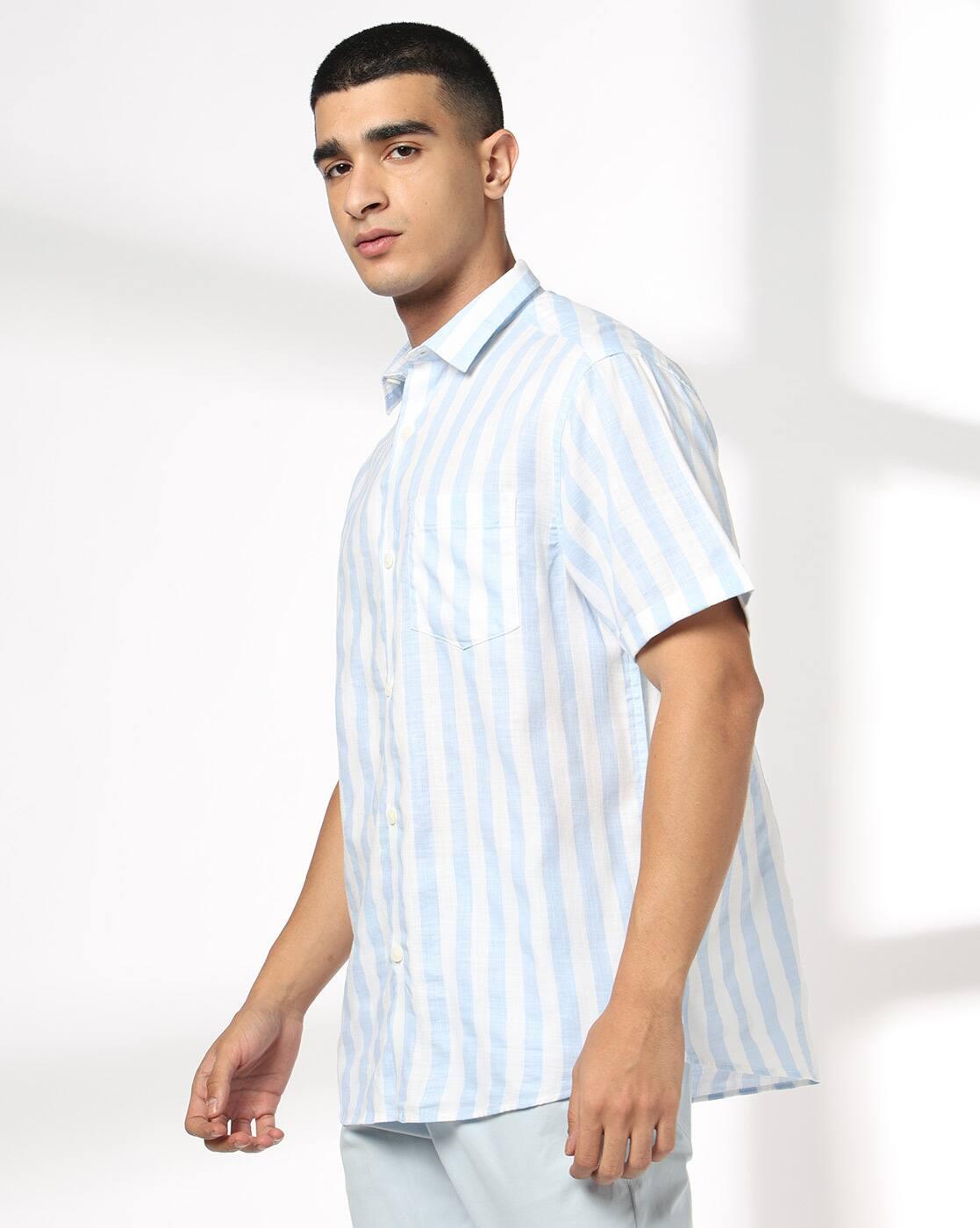 JOHN PLAYERS JEANS | Men Striped Regular Fit Cotton Shirt with Patch Pocket|1