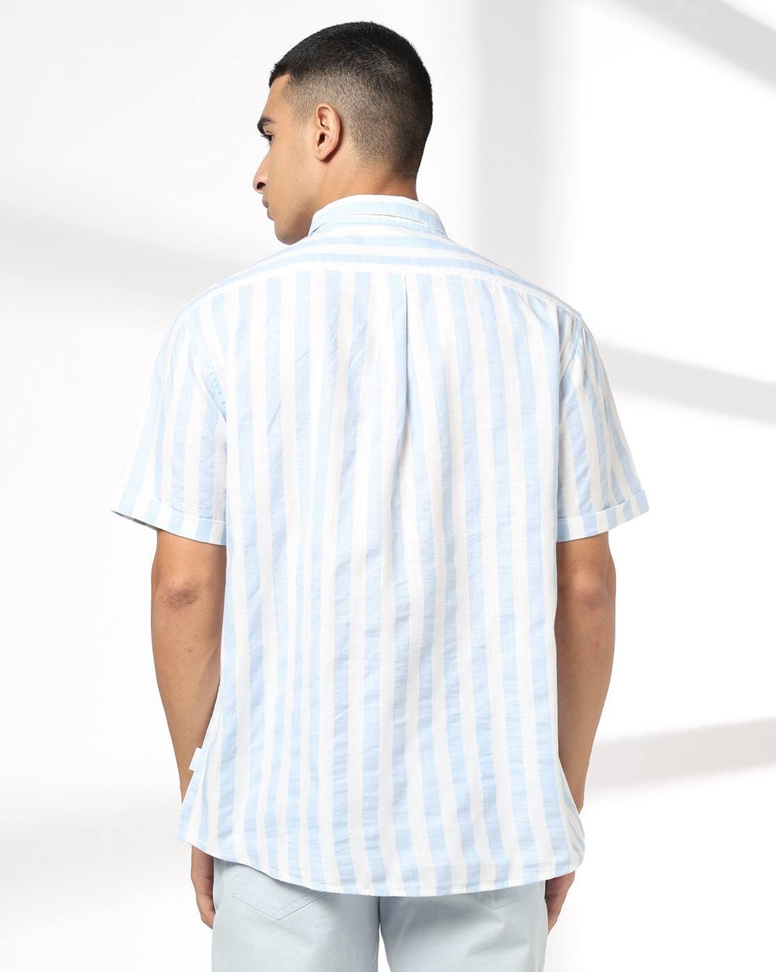 JOHN PLAYERS JEANS | Men Striped Regular Fit Cotton Shirt with Patch Pocket|2