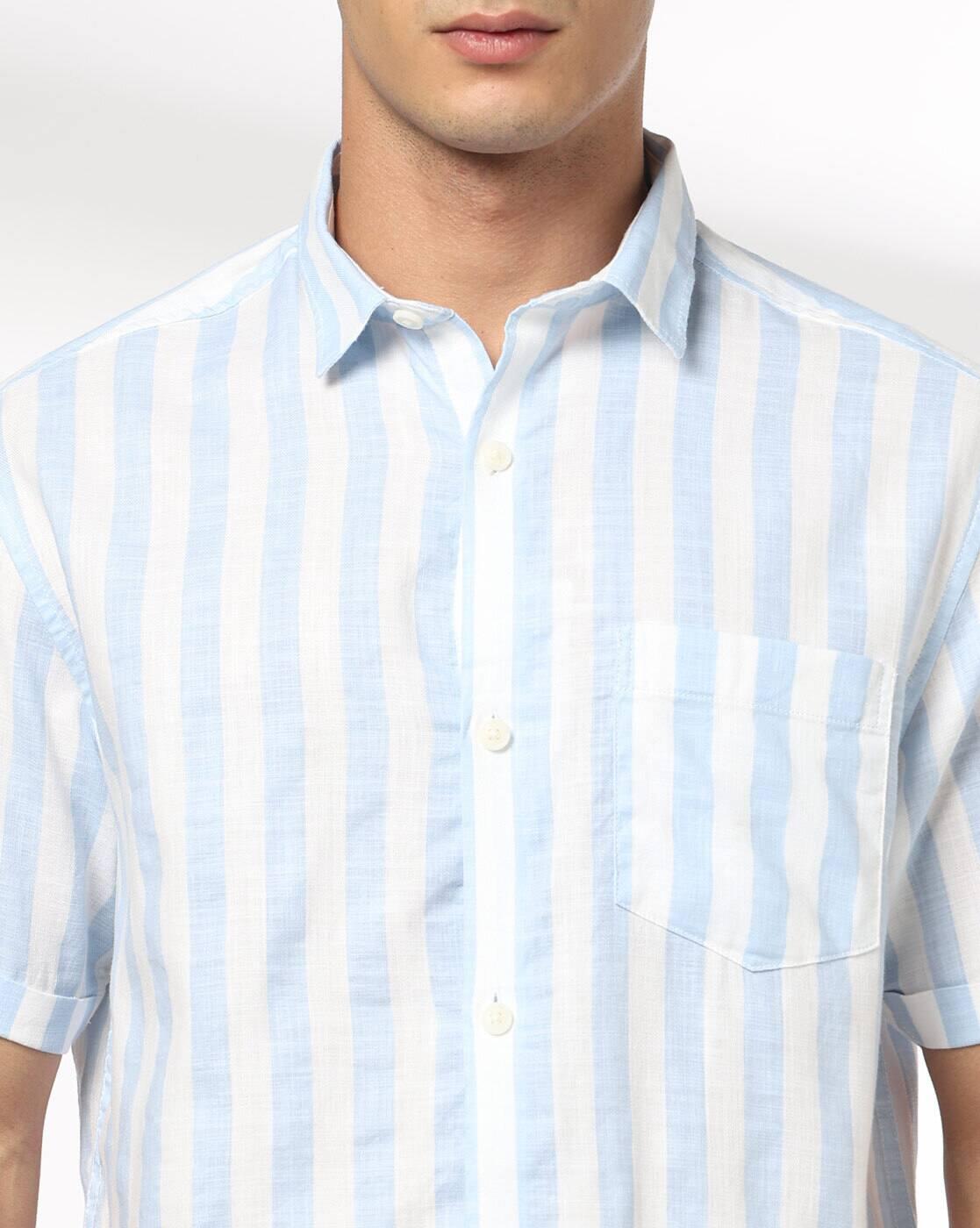 JOHN PLAYERS JEANS | Men Striped Regular Fit Cotton Shirt with Patch Pocket|3
