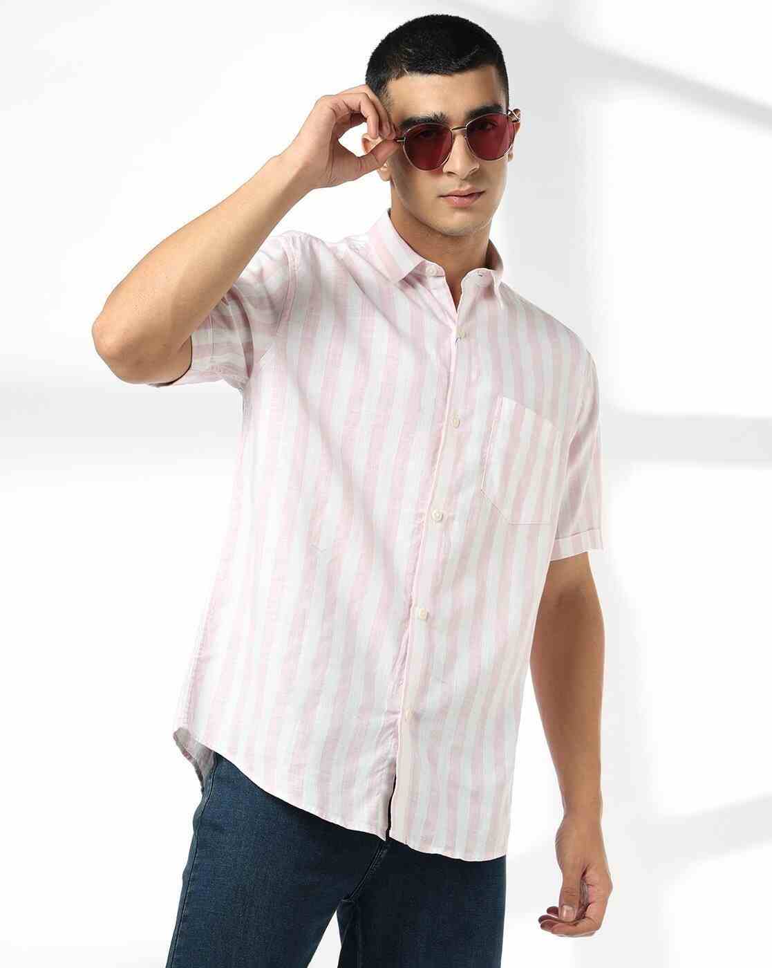 Men Striped Regular Fit Cotton Shirt with Patch Pocket