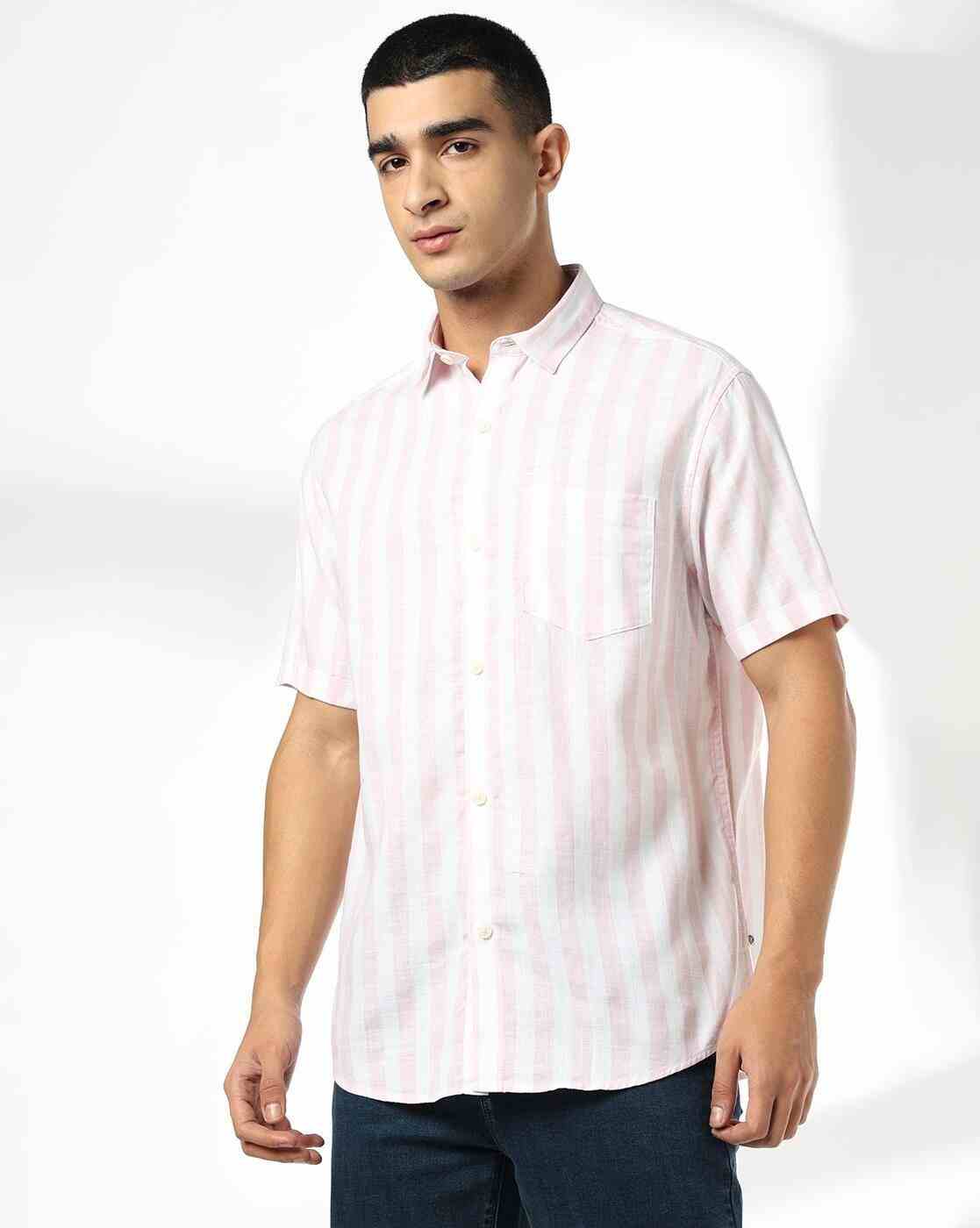 JOHN PLAYERS JEANS | Men Striped Regular Fit Cotton Shirt with Patch Pocket|3