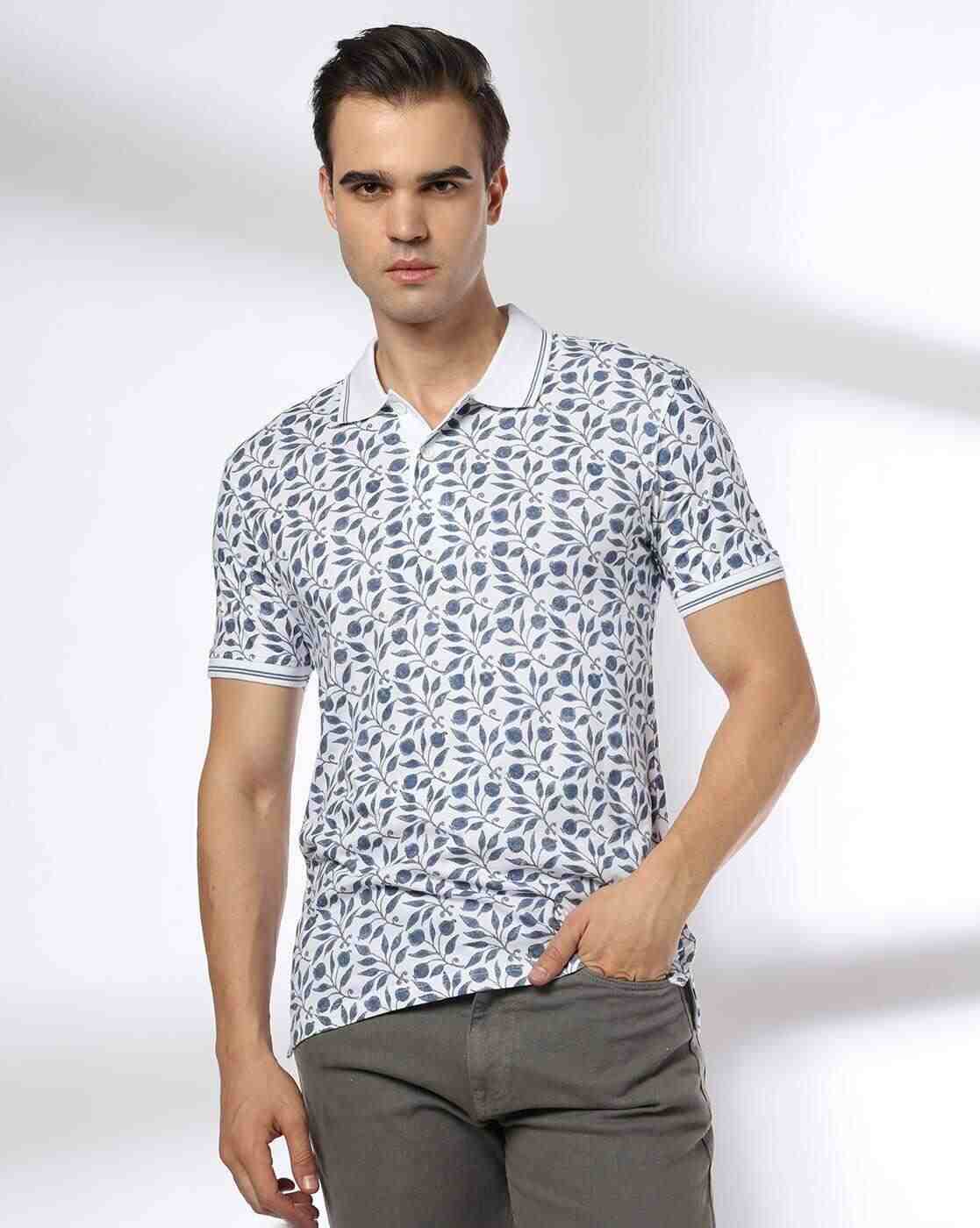 JOHN PLAYERS JEANS | Men Leaf Print Slim Fit Polo T-Shirt|0