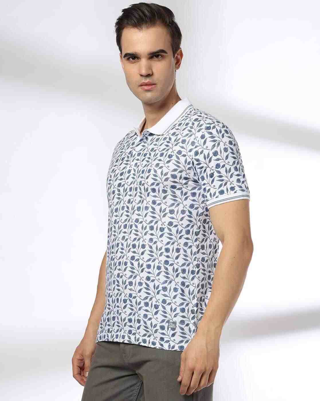 JOHN PLAYERS JEANS | Men Leaf Print Slim Fit Polo T-Shirt|1
