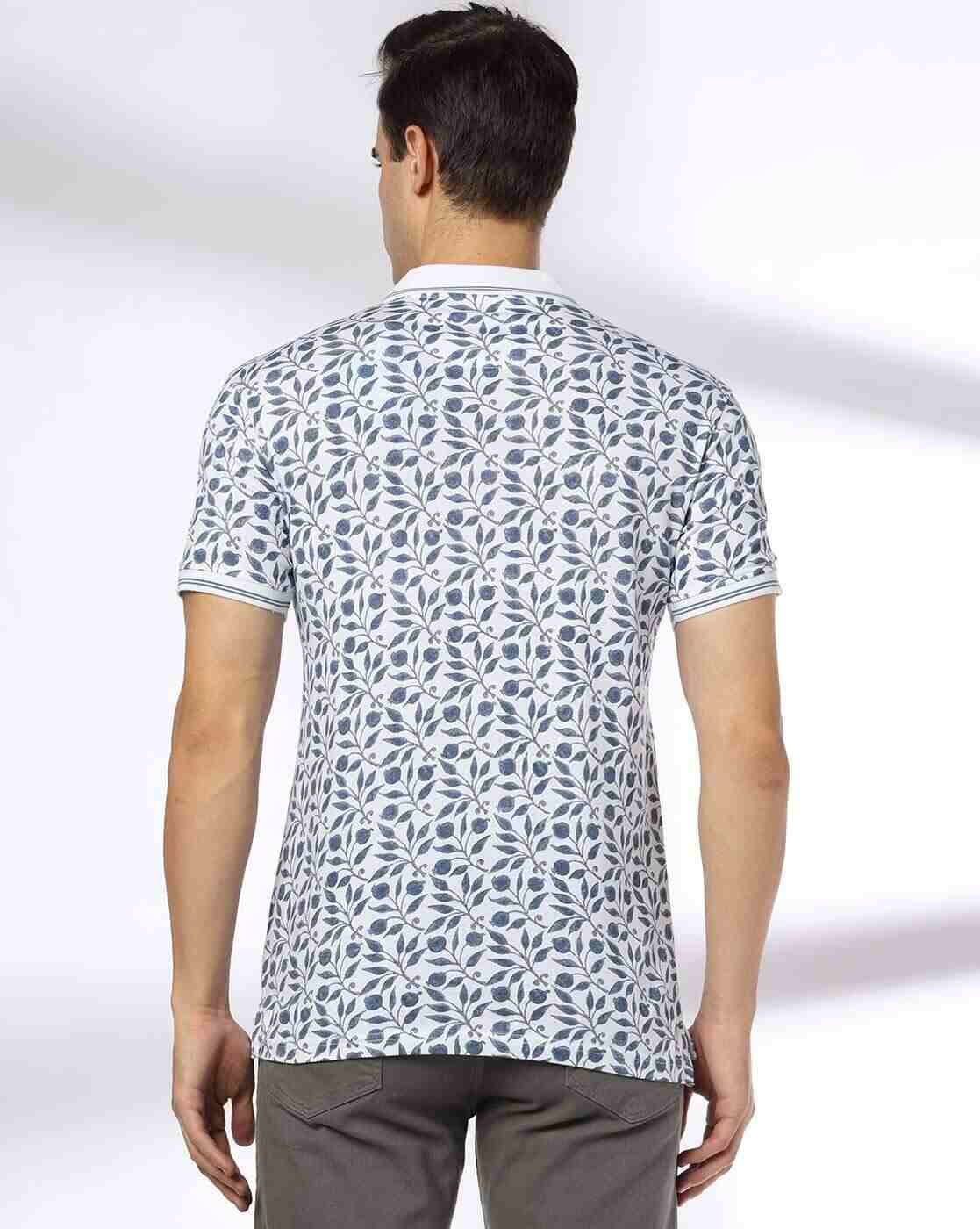 JOHN PLAYERS JEANS | Men Leaf Print Slim Fit Polo T-Shirt|2