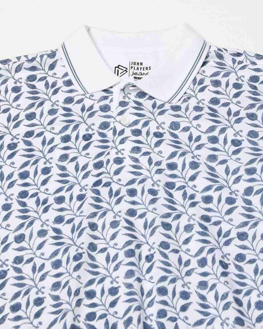 JOHN PLAYERS JEANS | Men Leaf Print Slim Fit Polo T-Shirt|4