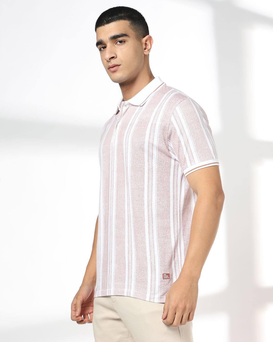 JOHN PLAYERS JEANS | Men Stripes Slim Fit Polo T-Shirt|1