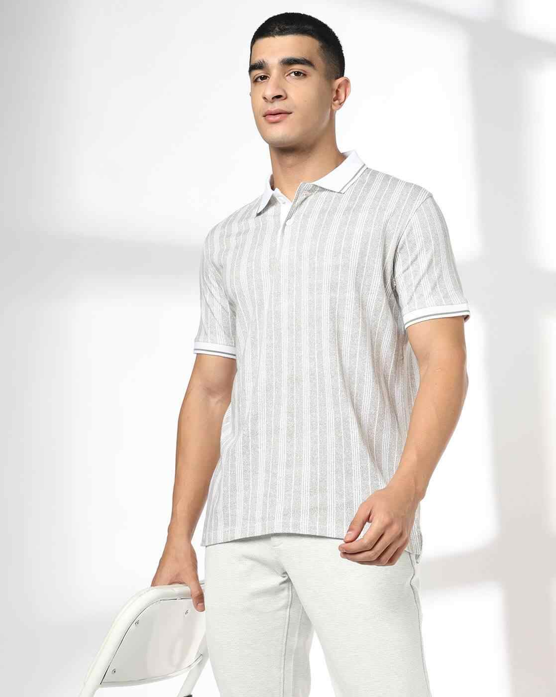 JOHN PLAYERS JEANS | Men Stripes Slim Fit Polo T-Shirt|0