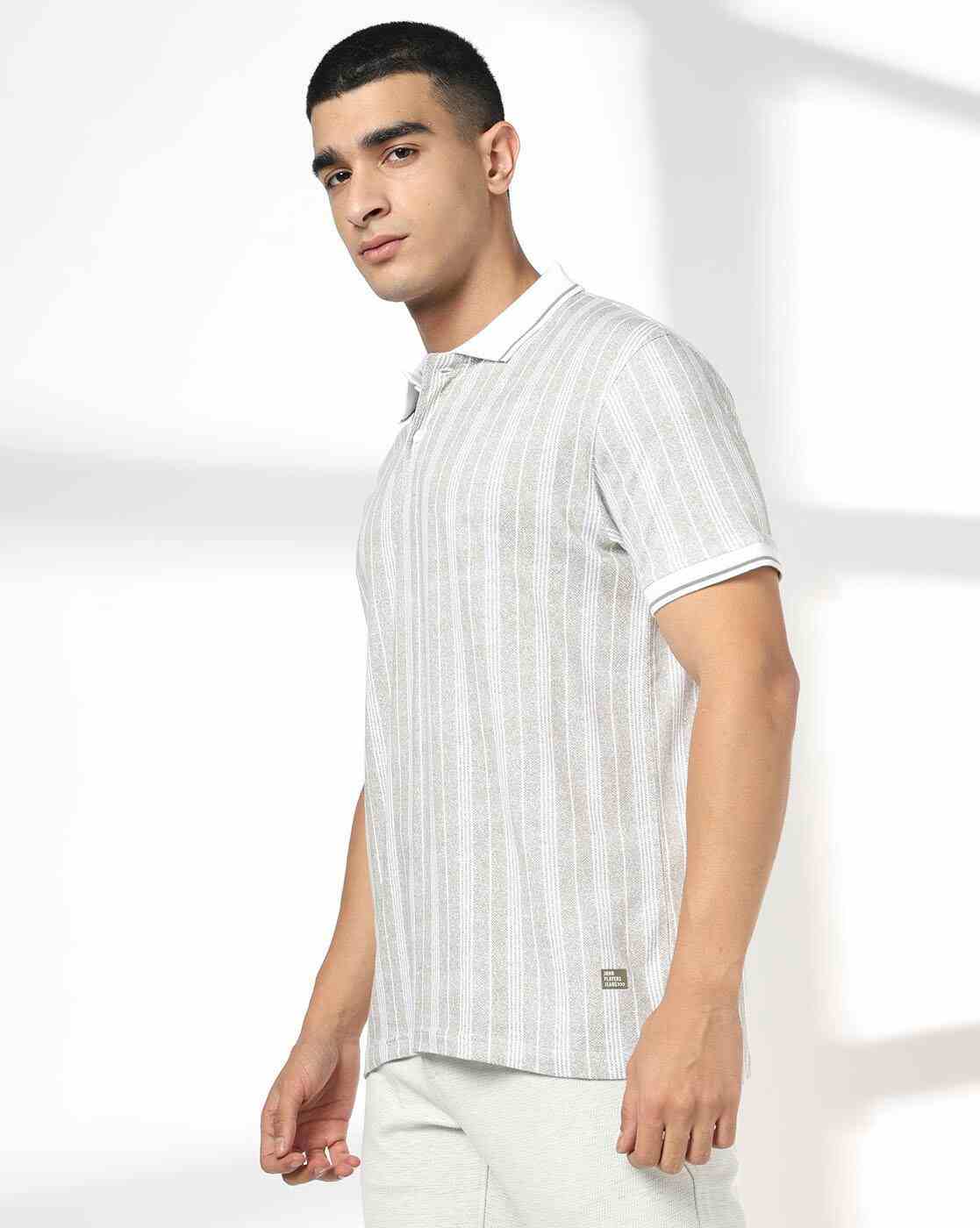 JOHN PLAYERS JEANS | Men Stripes Slim Fit Polo T-Shirt|1
