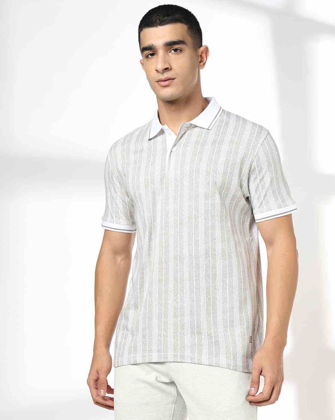 JOHN PLAYERS JEANS | Men Stripes Slim Fit Polo T-Shirt|3
