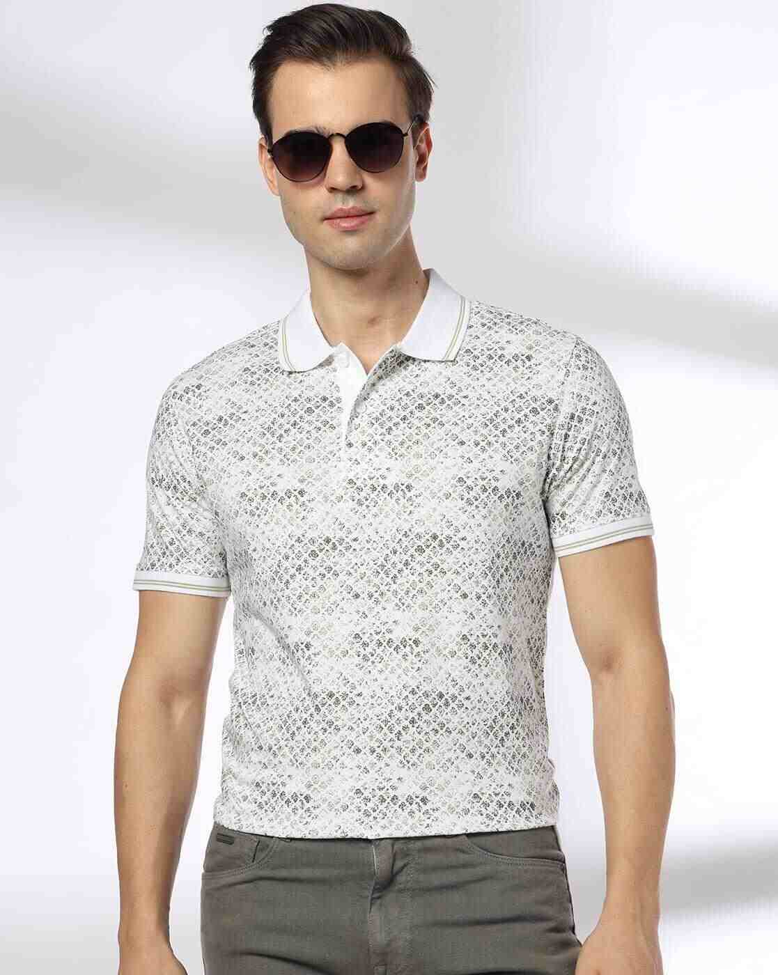 JOHN PLAYERS JEANS | Men Micro Print Slim Fit Polo T-Shirt|0
