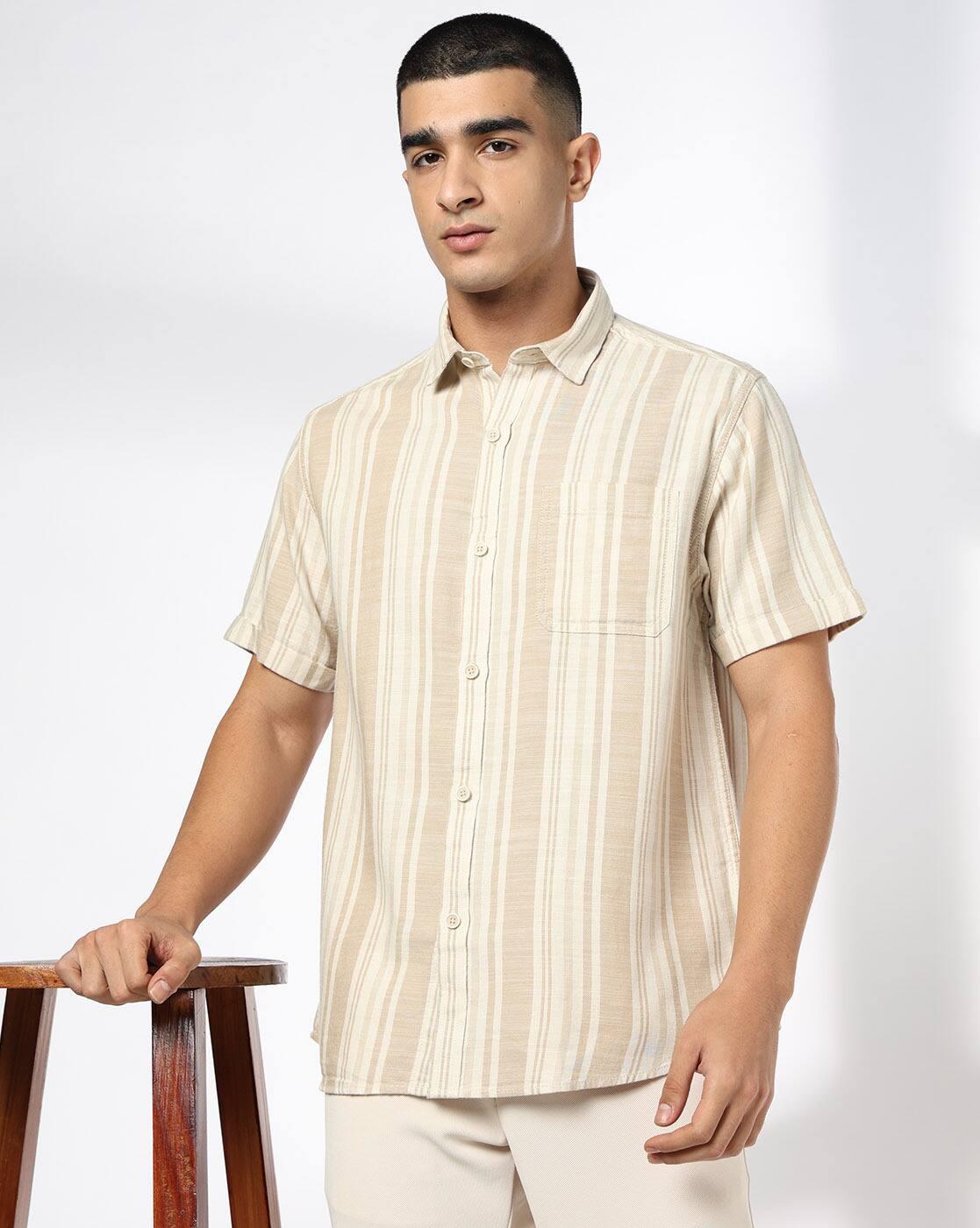 JOHN PLAYERS JEANS | Men Striped Regular Fit Cotton Shirt|0