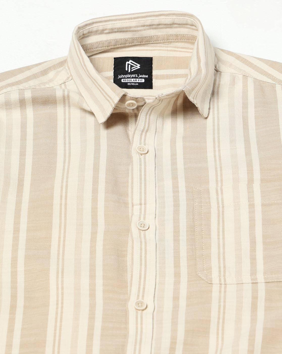 JOHN PLAYERS JEANS | Men Striped Regular Fit Cotton Shirt|5