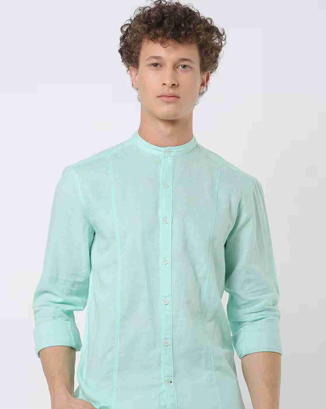 Men Slim Fit Shirt with Band Collar