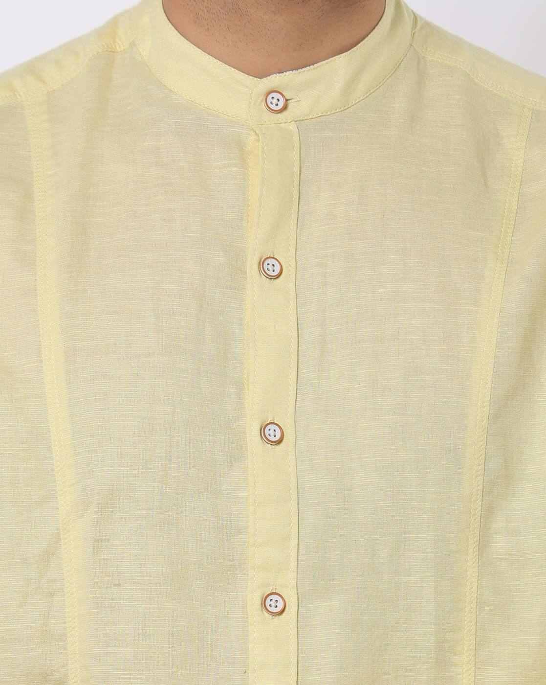 JOHN PLAYERS | Men Slim Fit Shirt with Band Collar|2