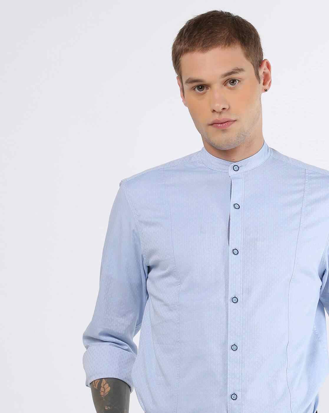 JOHN PLAYERS | Men Printed Slim Fit Shirt with Band Collar|0