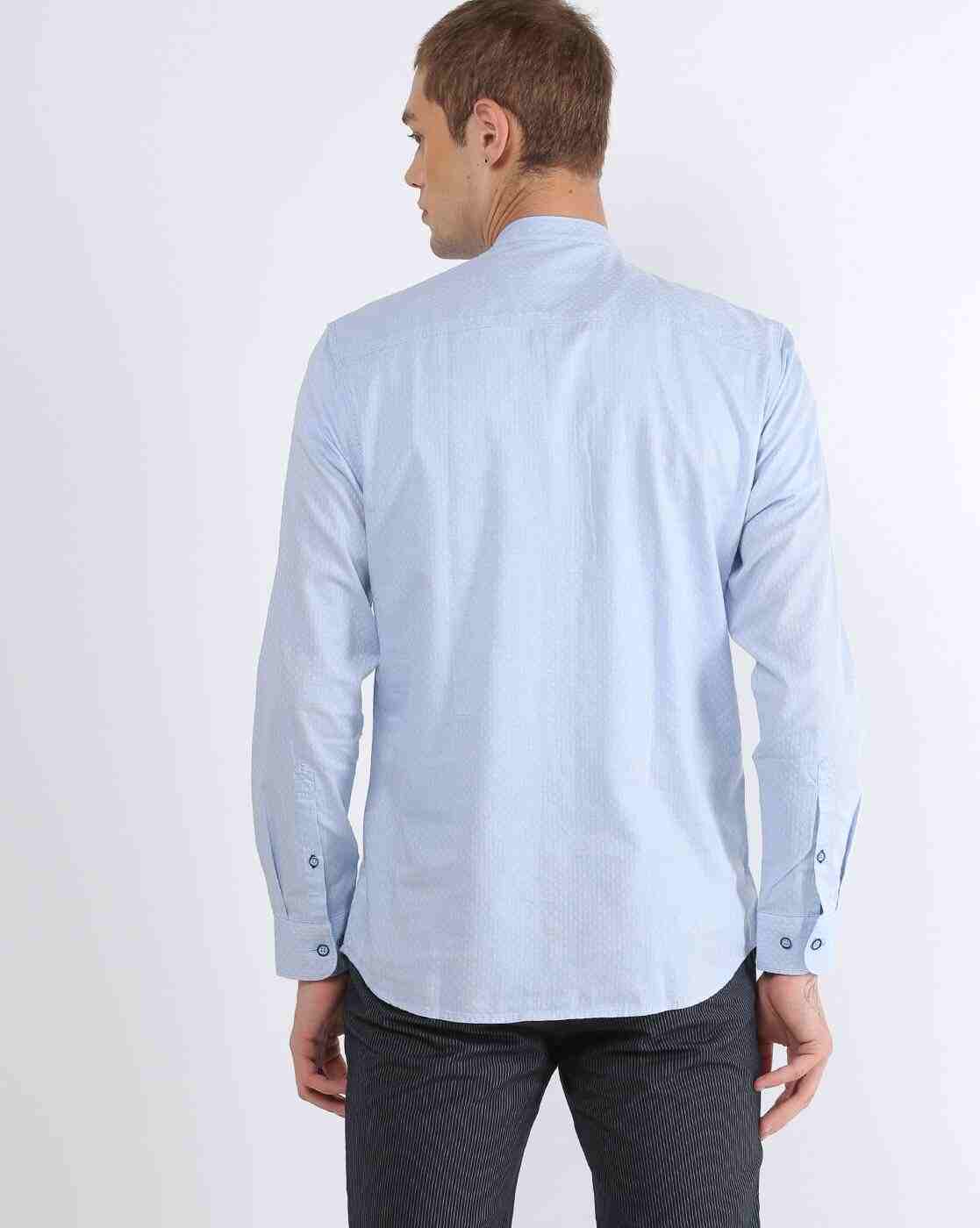 JOHN PLAYERS | Men Printed Slim Fit Shirt with Band Collar|1