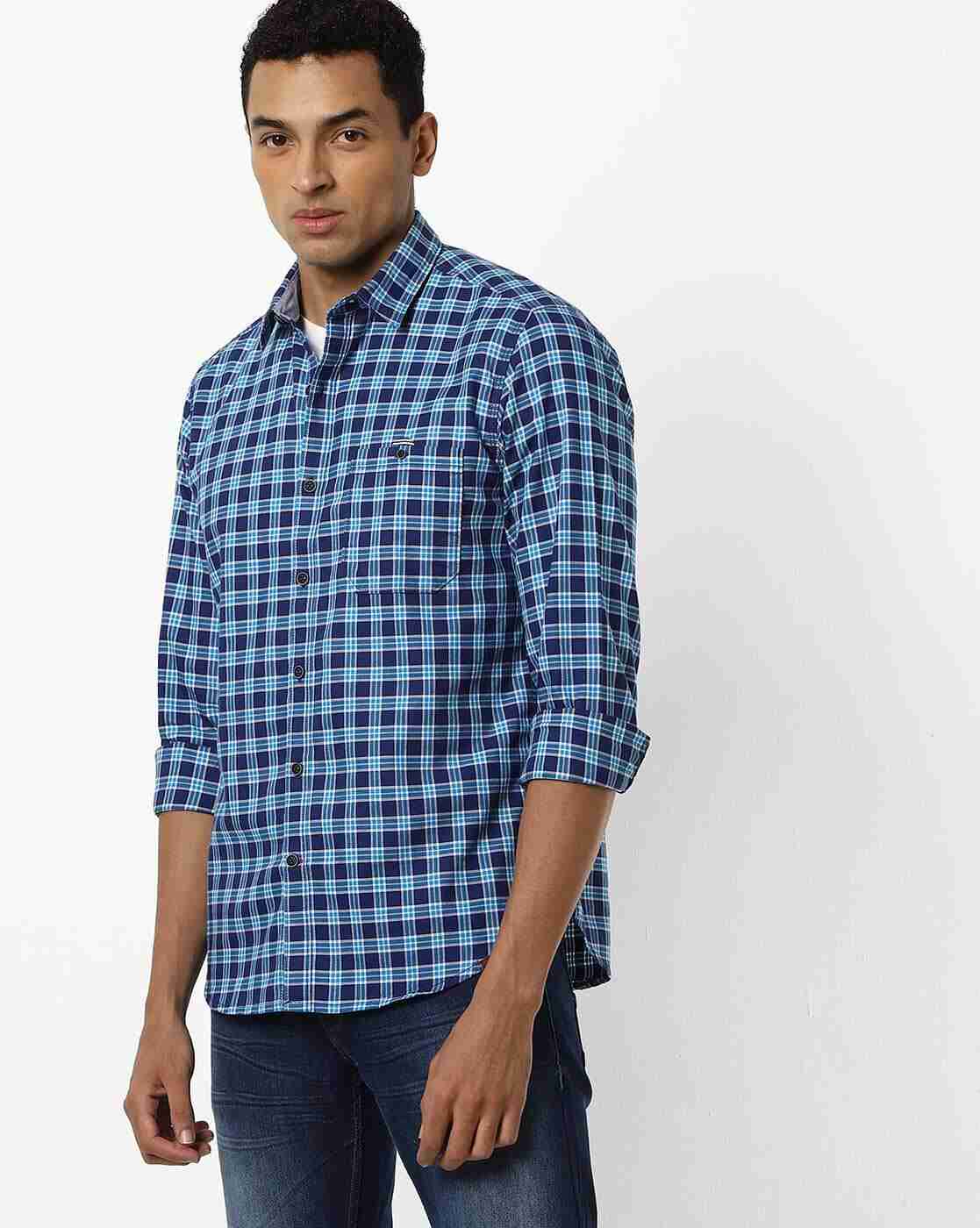 Checked Slim Fit Shirt with Patch Pocket