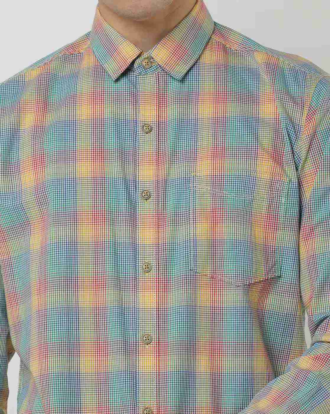 JOHN PLAYERS | Checked Slim Shirt with Patch Pocket|2