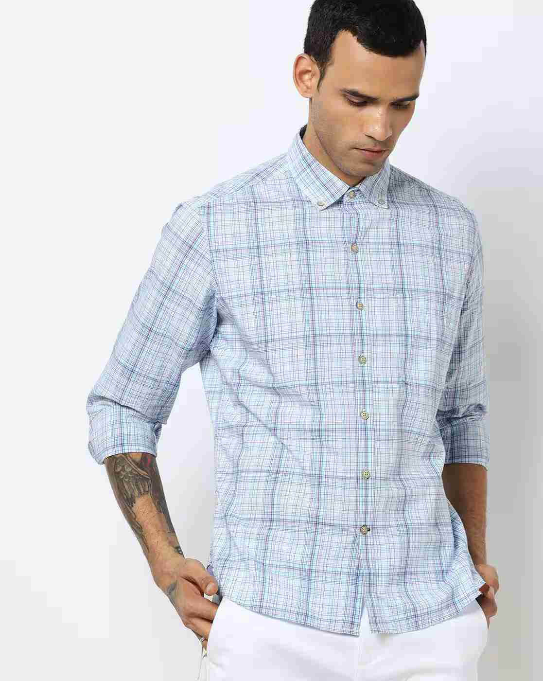Checked Slim Fit Shirt with Button-Down Collar