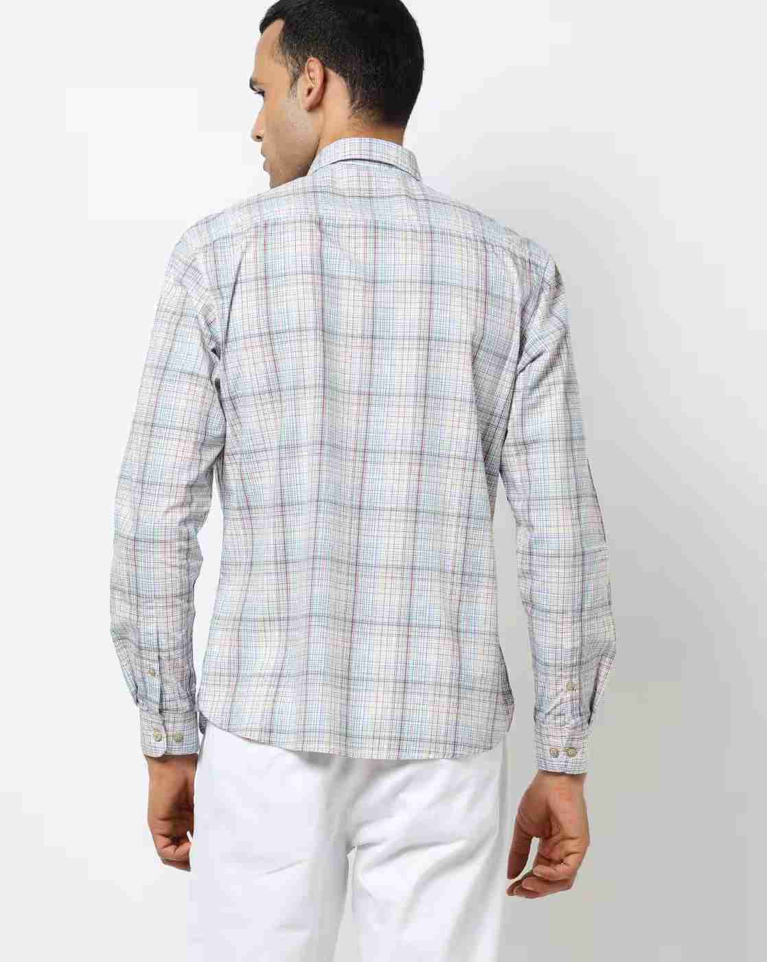 JOHN PLAYERS | Checked Slim Fit Shirt with Button-Down Collar|1