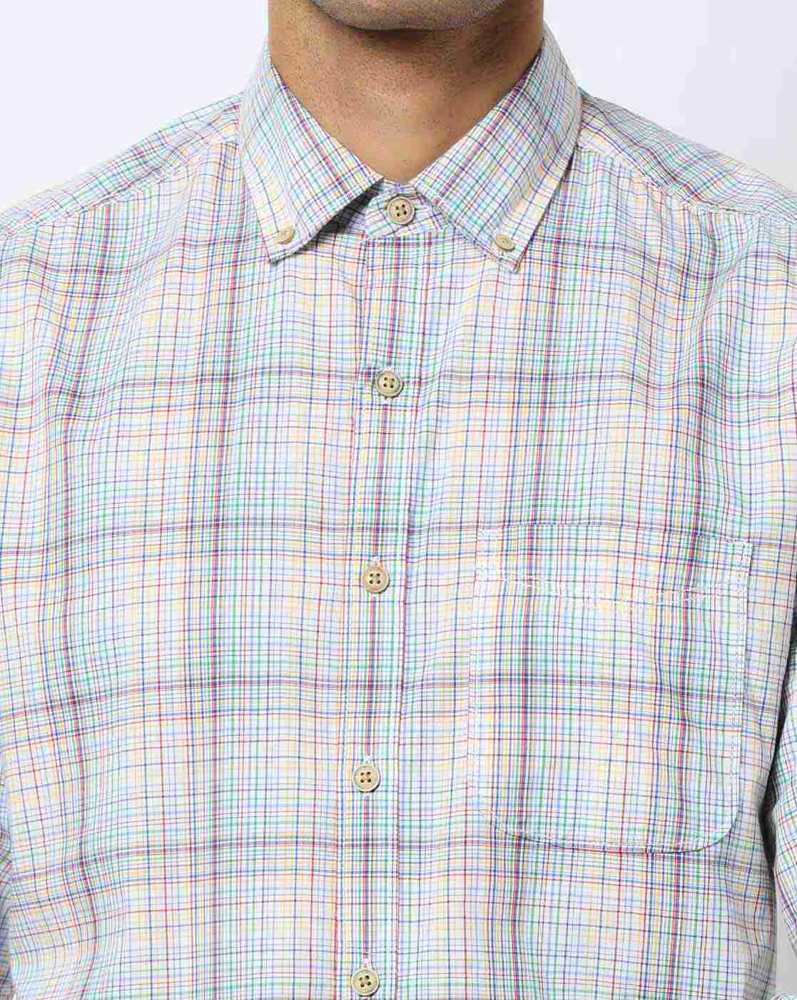 JOHN PLAYERS | Checked Slim Fit Shirt with Button-Down Collar|2
