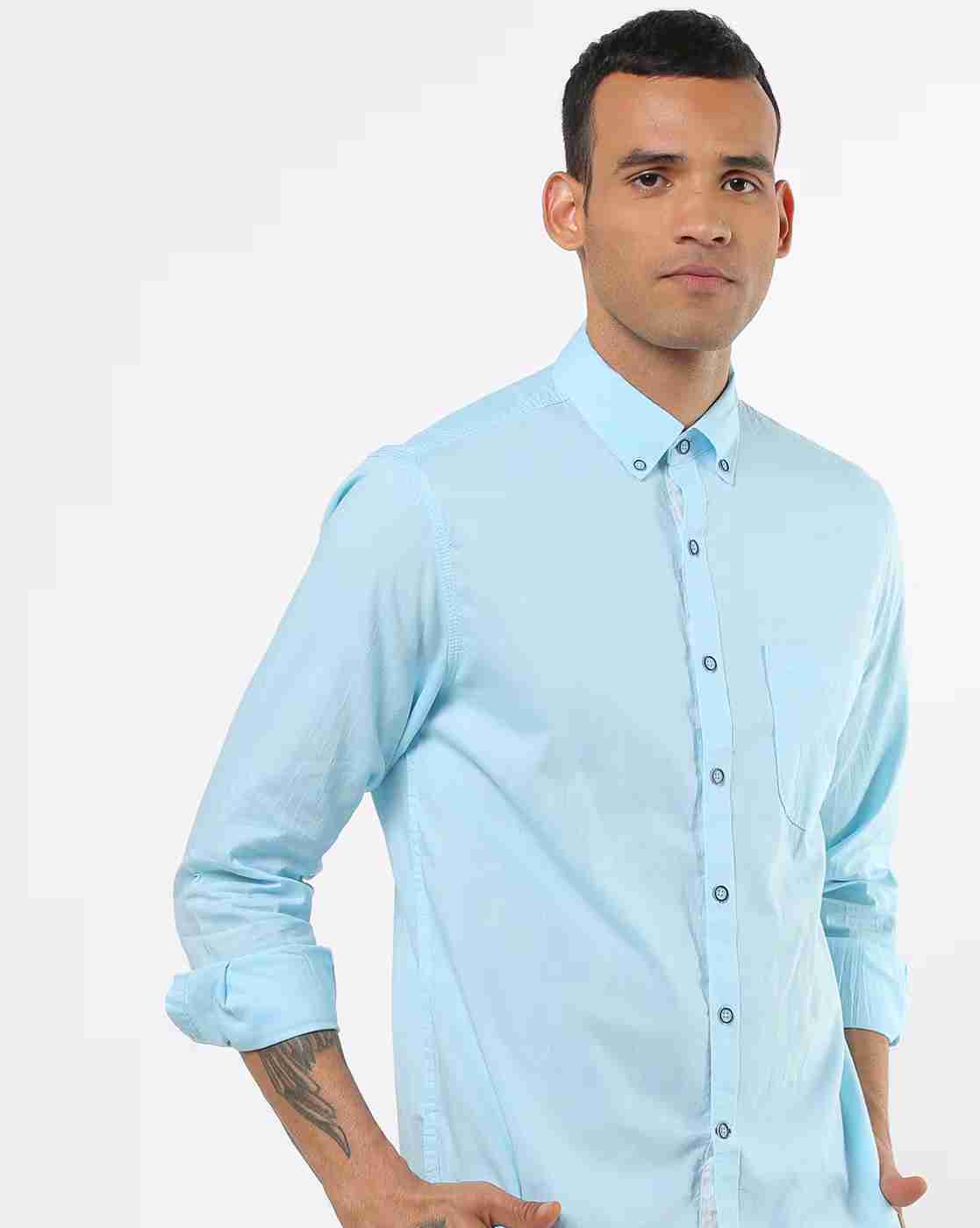 Men Slim Fit Shirt with Button-Down Collar