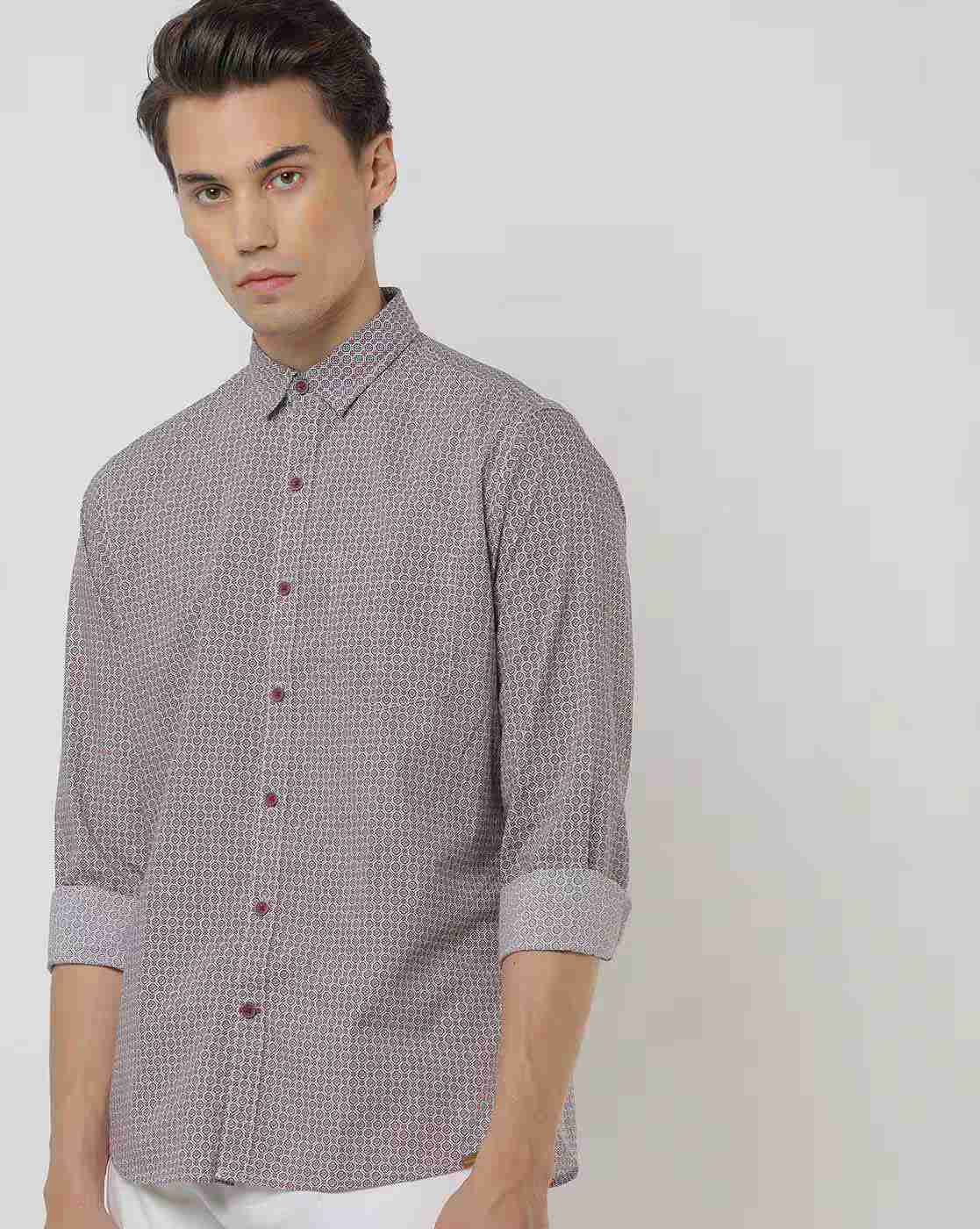 JOHN PLAYERS | Printed Slim Shirt with Patch Pocket|0