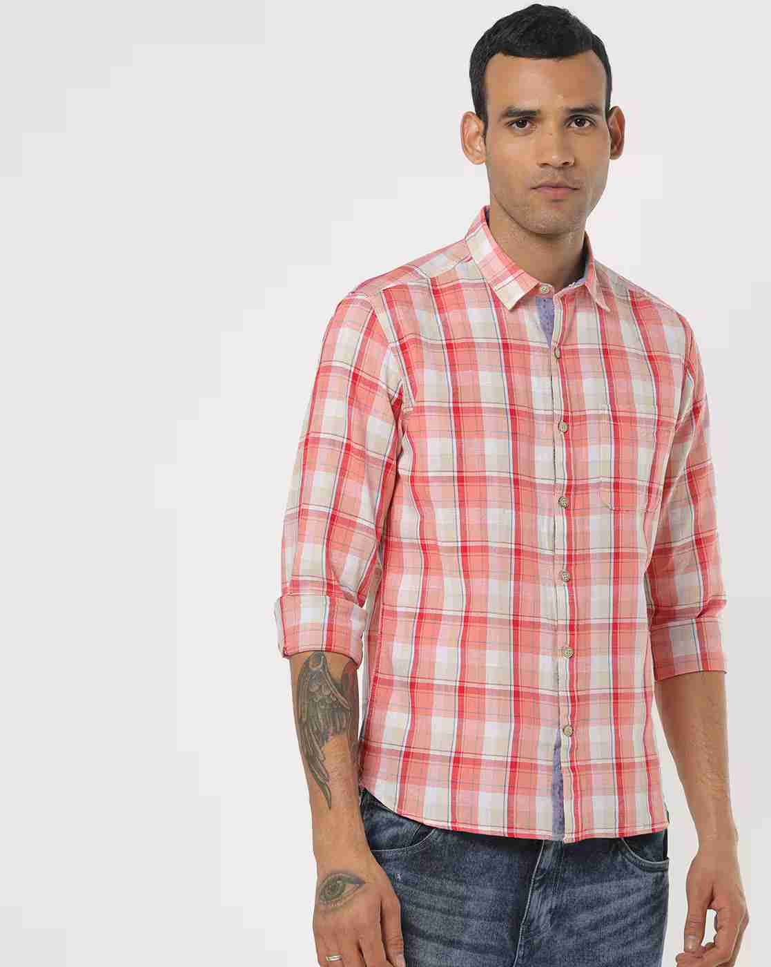 JOHN PLAYERS | Men Checked Slim Fit Shirt with Patch Pocket|0