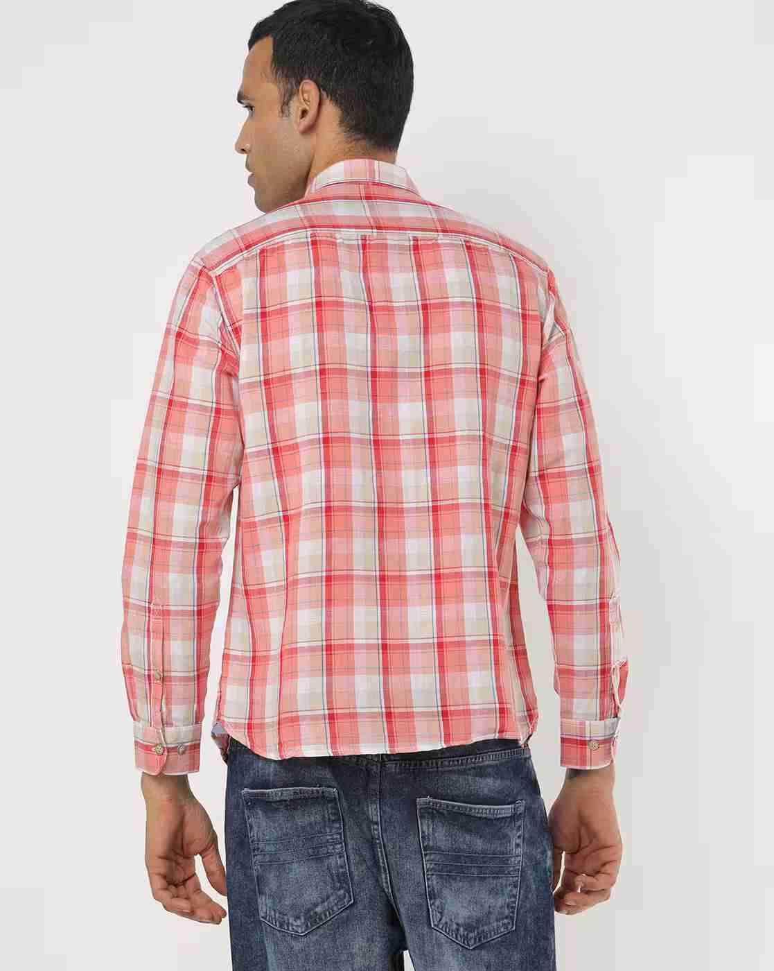 JOHN PLAYERS | Men Checked Slim Fit Shirt with Patch Pocket|1