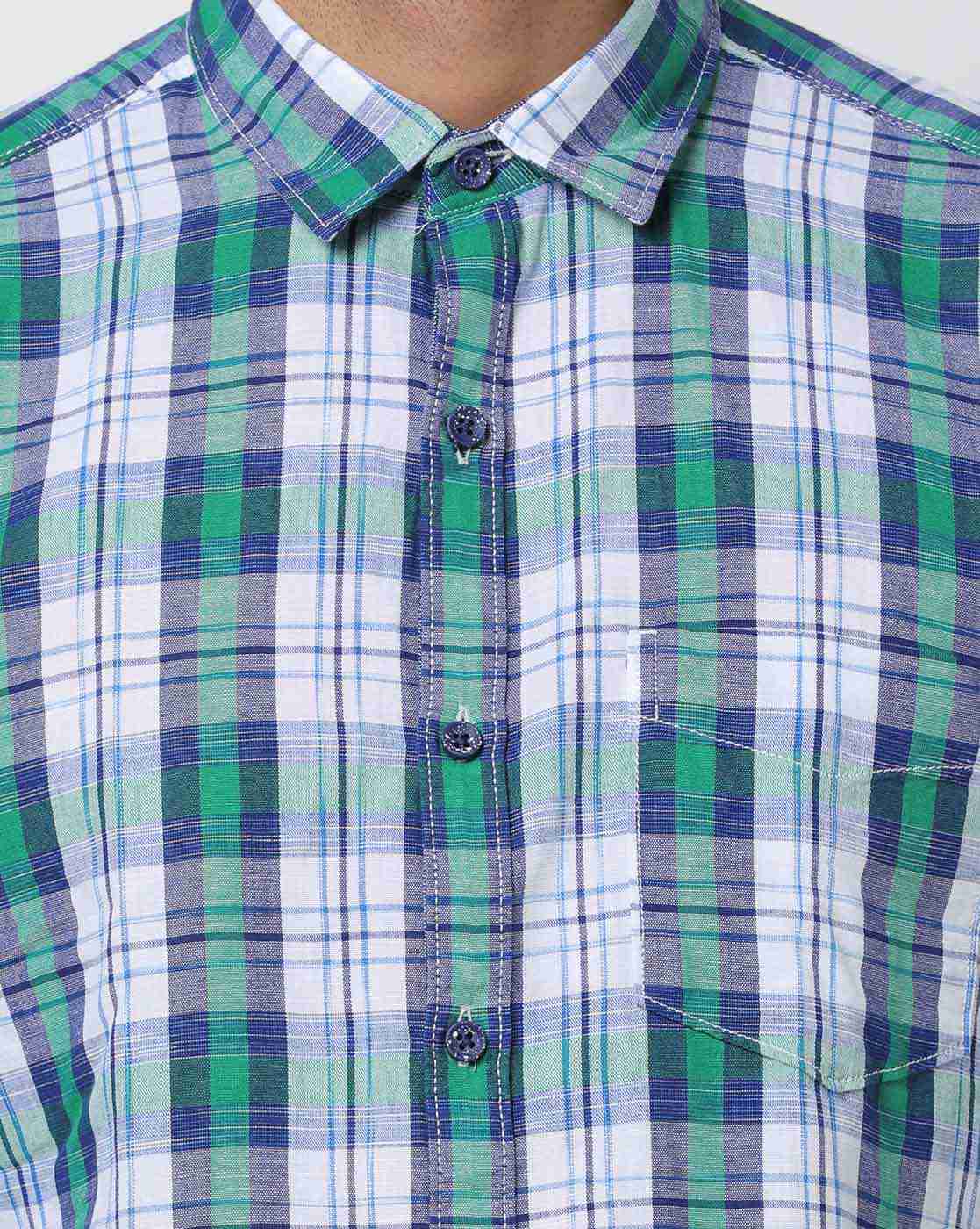 JOHN PLAYERS | Checked Slim Fit Shirt with Patch Pocket|2