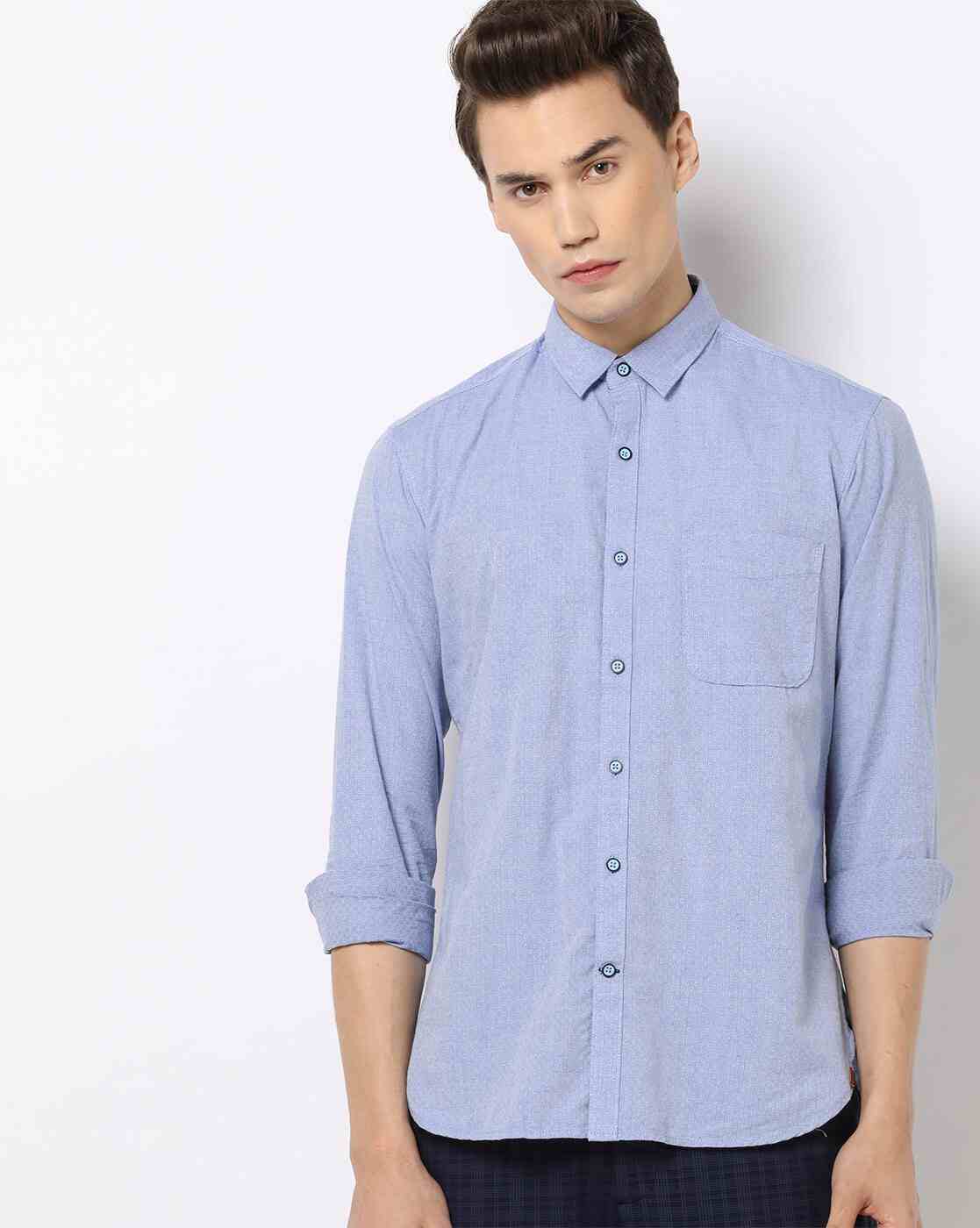 Men Slim Fit Cotton Shirt with Patch Pocket