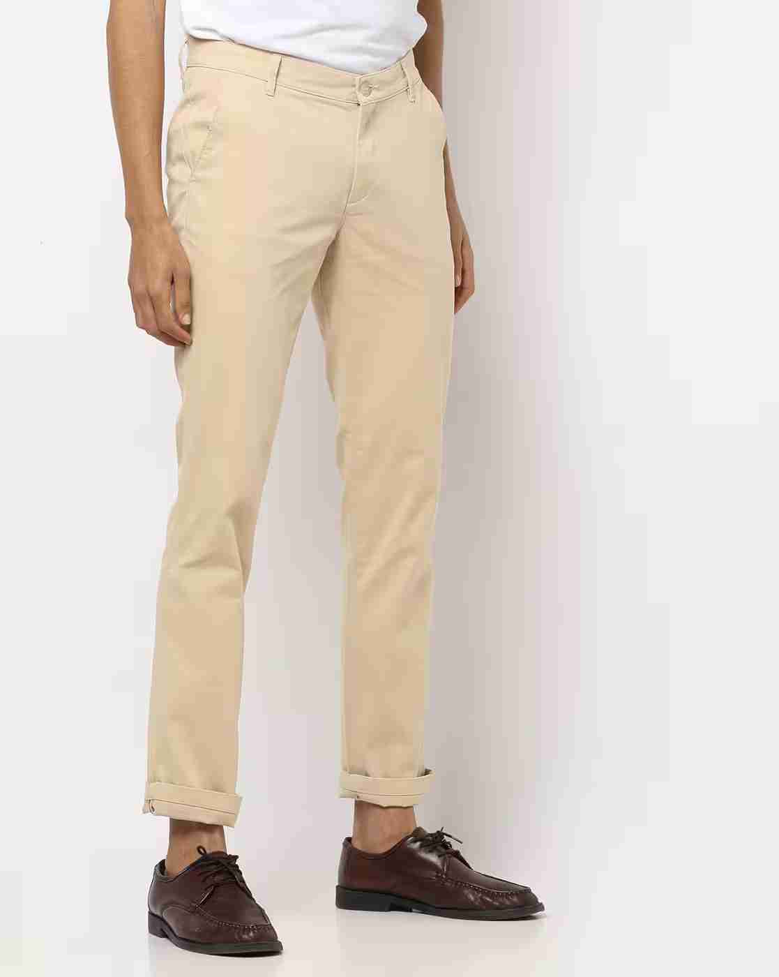 Mid-Rise Slim Fit Flat-Front Trousers