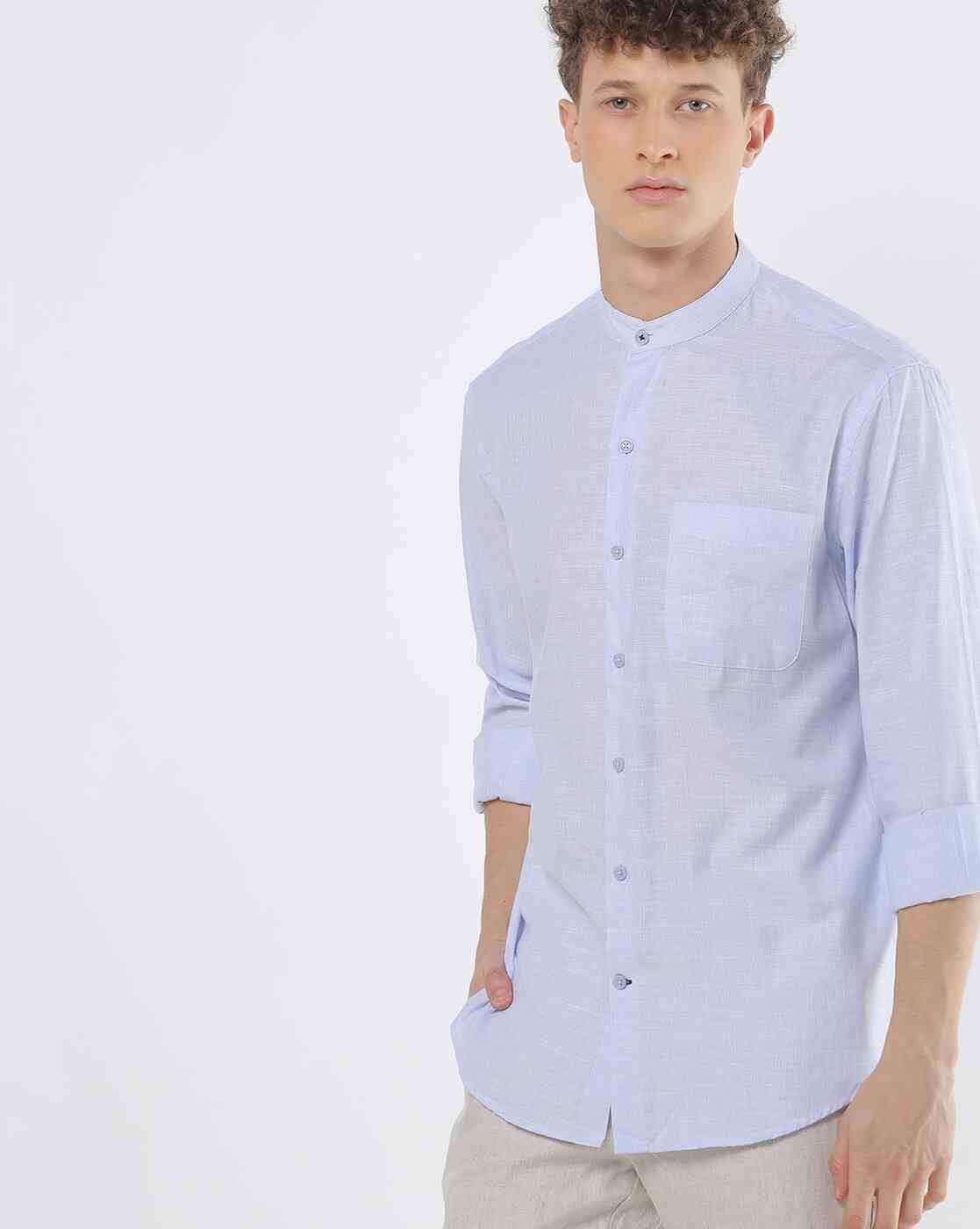 JOHN PLAYERS | Textured Slim Fit Shirt with Band Collar|0