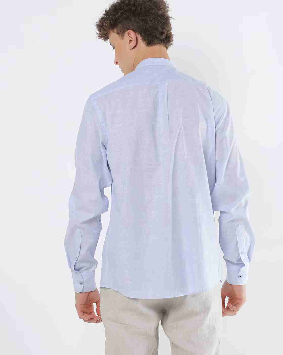 JOHN PLAYERS | Textured Slim Fit Shirt with Band Collar|1